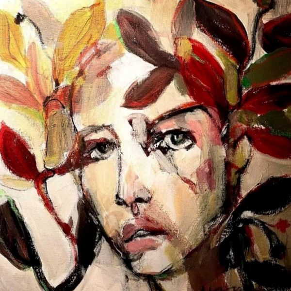 Woman in Leafs and Flowers II, 30 cm x 30 cm