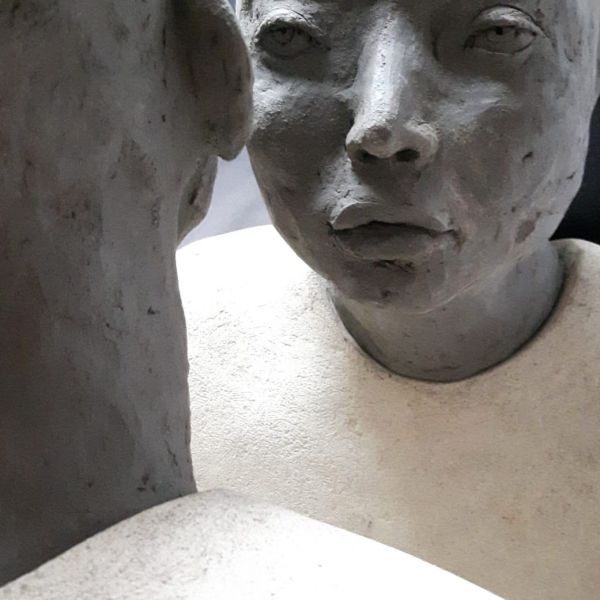 Two big Busts, face/ detail, about 50 cm tall