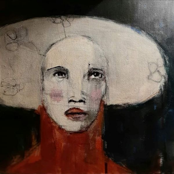 Woman in Hat, acrylic paints, 30 cm x 30 cm